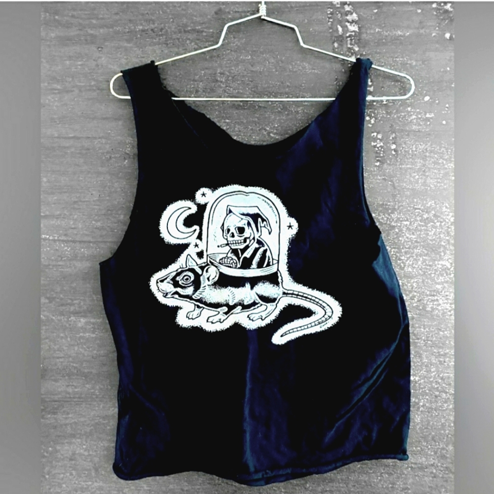 DEATH RIDES A SPACE RAT Custom Graphic Print Tank - Womens M